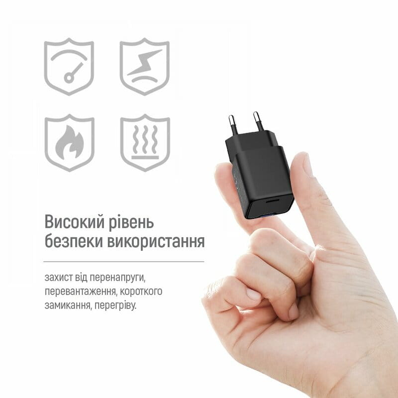 Сетевое зарядное устройство ColorWay GaN Mini 25W PD Port PPS USB-C Black (CW-CHS052PD-BK)