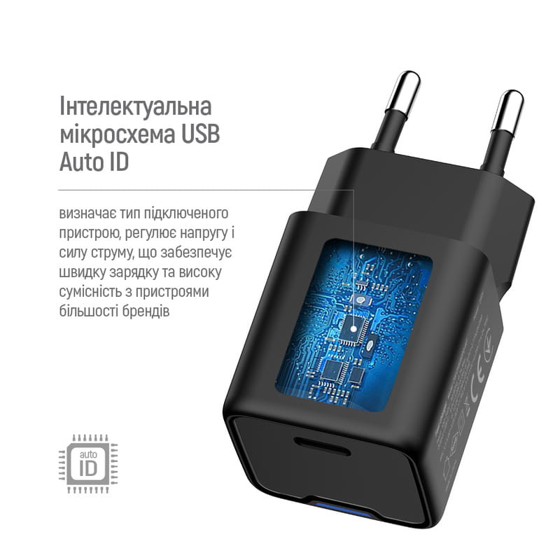 Сетевое зарядное устройство ColorWay GaN Mini 25W PD Port PPS USB-C Black (CW-CHS052PD-BK)