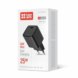 Купить Сетевое зарядное устройство ColorWay GaN Mini 25W PD Port PPS USB-C Black (CW-CHS052PD-BK) Сетевое зарядное устройство ColorWay GaN Mini 25W PD Port PPS USB-C Black (CW-CHS052PD-BK)