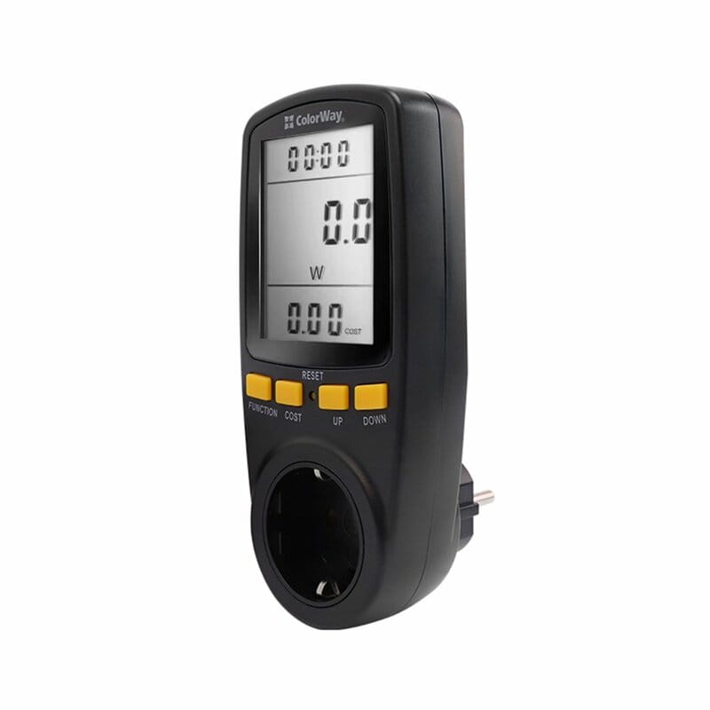 Энергометр цифровой (W/V/A/C/Hz/KWh) СolorWay для розетки (16A/3680W) (CW-VM16-02D)