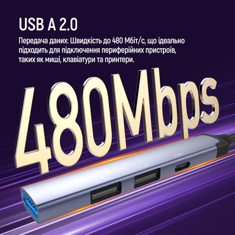 Концентратор СolorWay USB-A/USB-C 4-в-1 USB2.0х2/USB3.0/USB-C2.0 (CW-HUB06)
