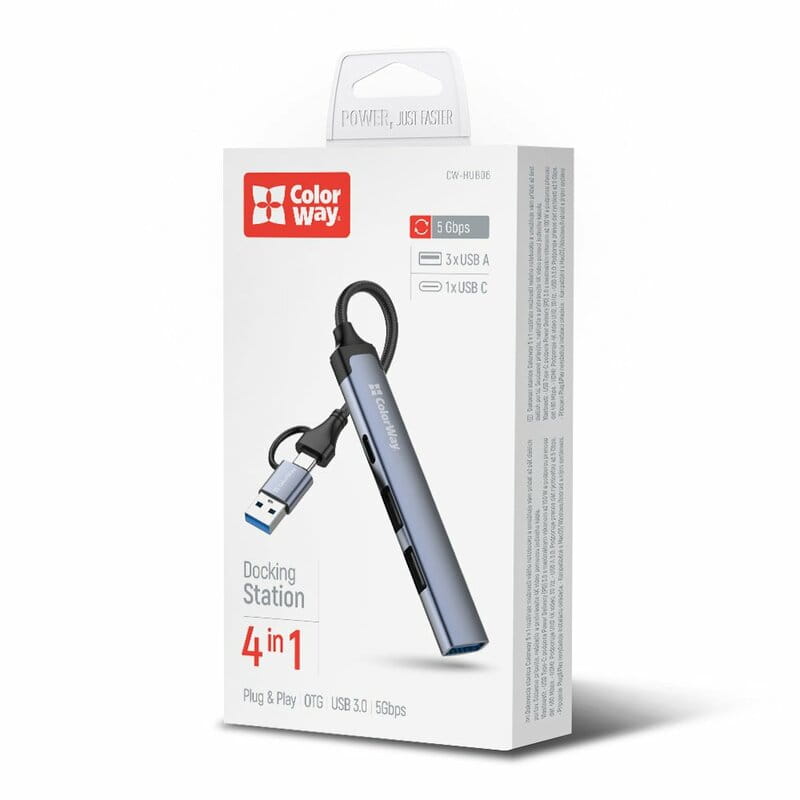 Концентратор СolorWay USB-A/USB-C 4-в-1 USB2.0х2/USB3.0/USB-C2.0 (CW-HUB06)