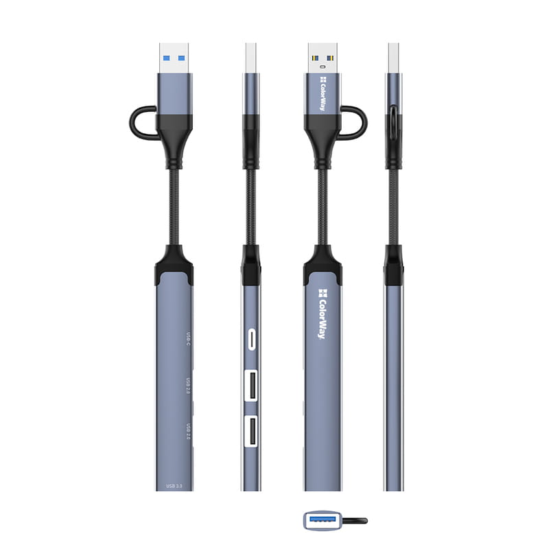 Концентратор СolorWay USB-A/USB-C 4-в-1 USB2.0х2/USB3.0/USB-C2.0 (CW-HUB06)