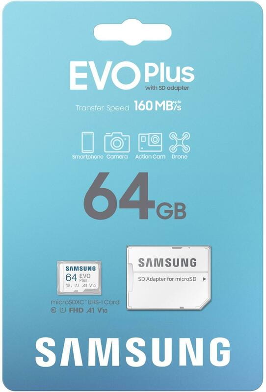 Карта памяти MicroSDXC 64GB UHS-I/U3 Class 10 Samsung Evo Plus R160MB/s + SD-адаптер (MB-MC64SA/EU)