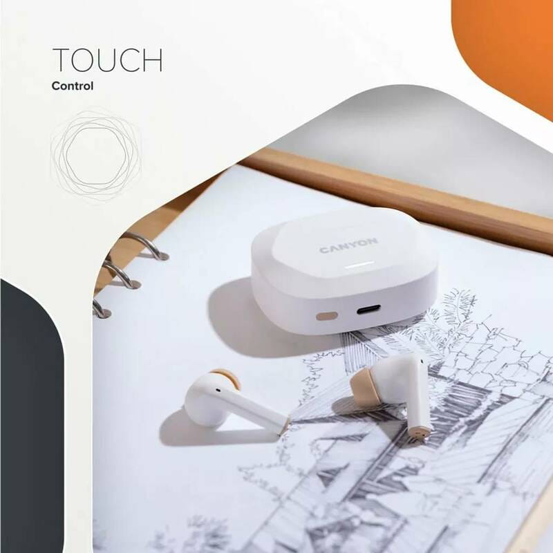 Bluetooth-гарнитура Canyon TWS-7 Hexagon White/Beige (CNS-TWS7WB)