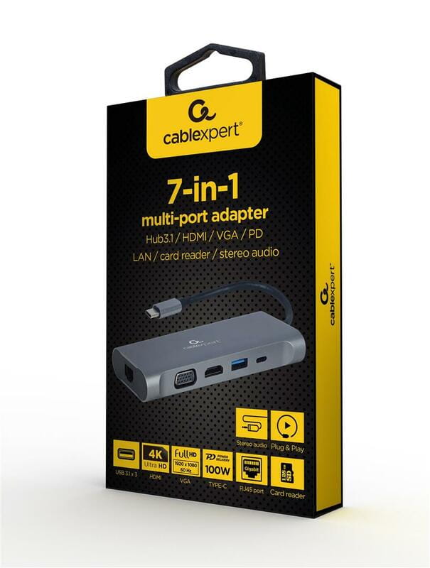 Док станція Cablexpert USB-C 7-в-1 (A-CM-COMBO7-01)
