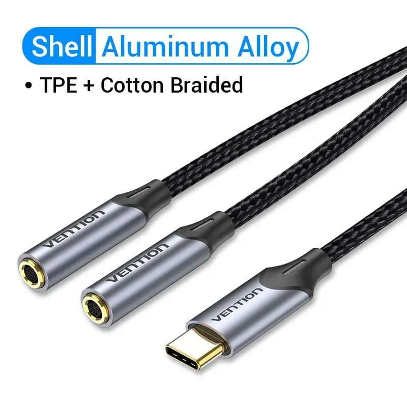 Кабель Vention Audio 2x3.5 mm F - USB Type-C M, 0.3 m, Black (BGPHY)