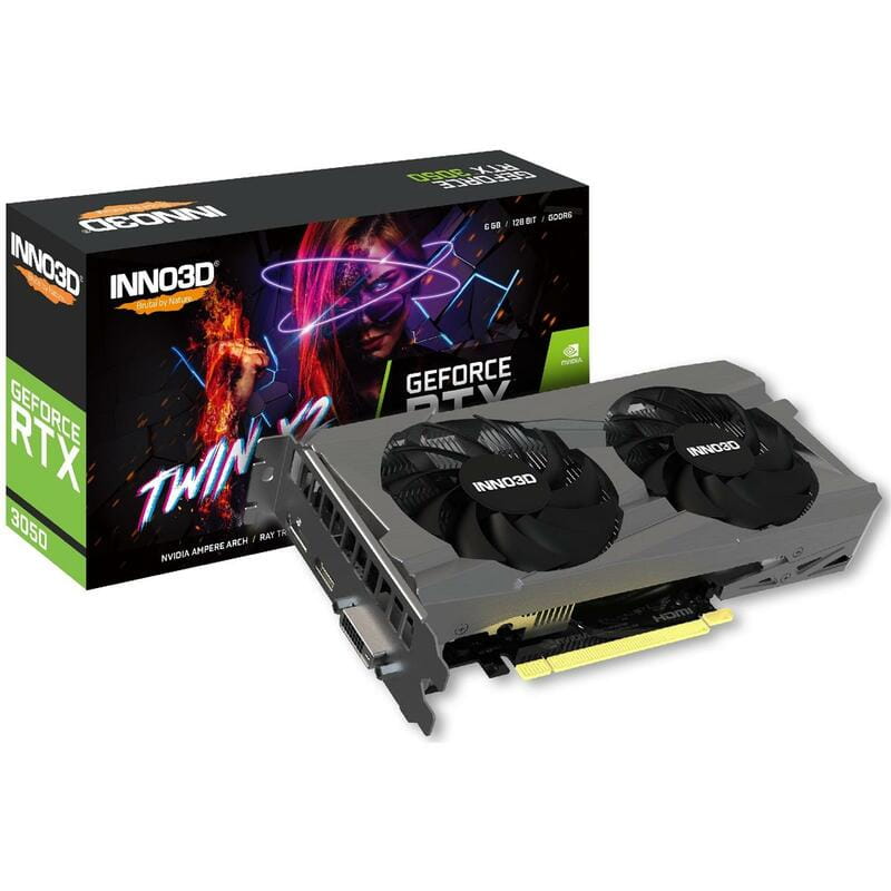 Вiдеокарта GF RTX 3050 6GB GDDR6 Twin X2 V2 Inno3D (N30502-06D6-1880VA60)
