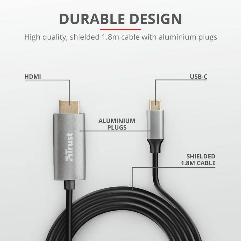 Кабель Trust Calyx HDMI - USB Type-C (M/M), 1.8 м, Black (23332)