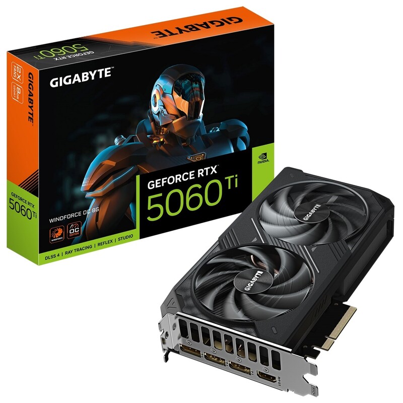 Видеокарта GF RTX 5060 Ti  8GB GDDR7 Windforce OC Gigabyte (GV-N506TWF2OC-8GD)