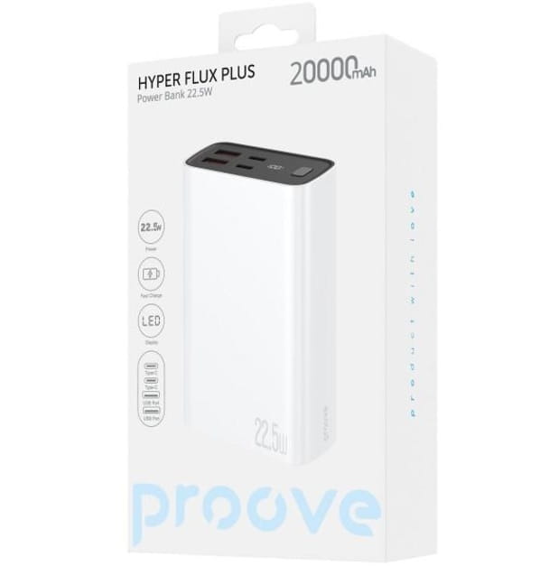 Универсальная мобильная батарея Proove Hyper Flux Plus 22.5W 20000mAh White (PBF222120002)