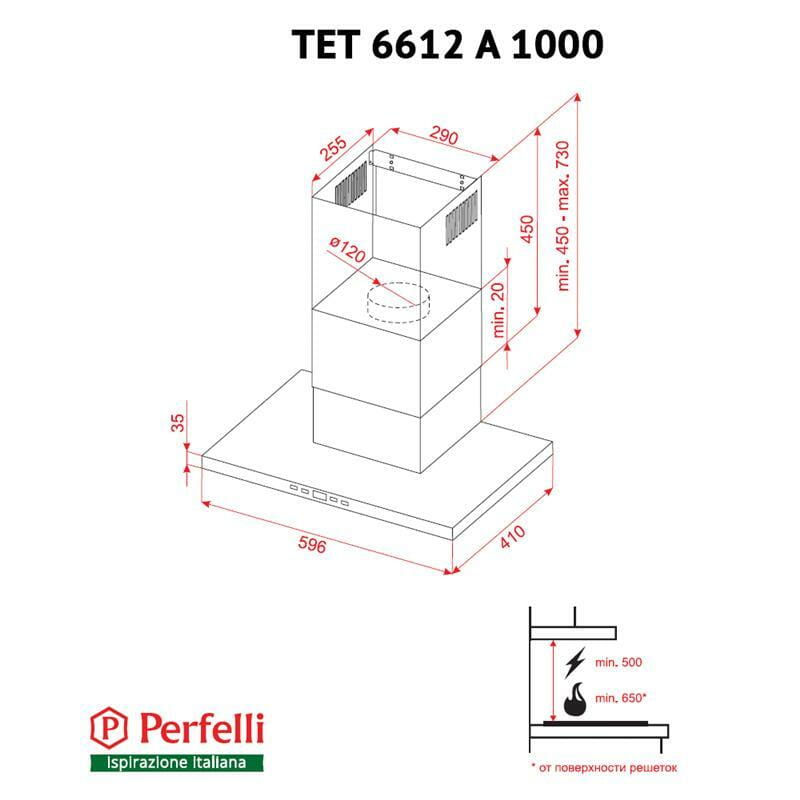 Вытяжка Perfelli TET 6612 A 1000 W LED
