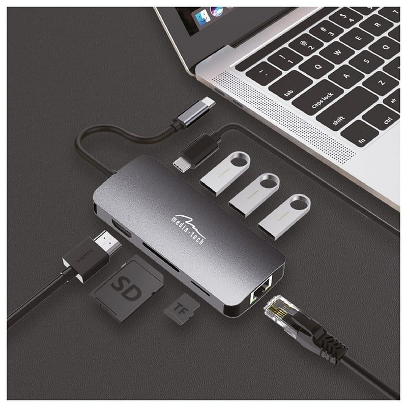 Док-станція Media-Tech USB-C HDMI/USB 3.0x3/RJ45/SD/MicroSD/PD 100W (MT5044)