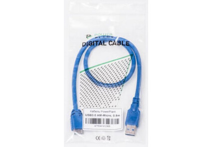 Кабель PowerPlant (KD00AS1230) USB3.0(AM)-MicroUSB3.0(BM), 0.5м, Blue