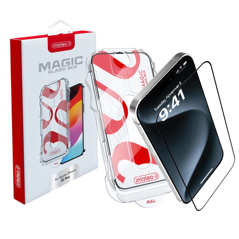 Захисне скло Intaleo з аплікатором Intaleo MagicBox для Apple iPhone 15 Pro Black (4820266742850)