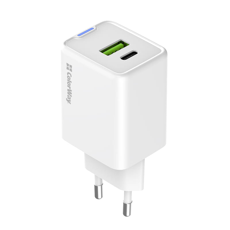 Сетевое зарядное устройство ColorWay GaN Mini 45W PD Port PPS USB (Type-C PD + USB QC4.0) White (CW-CHS060PD-WT)