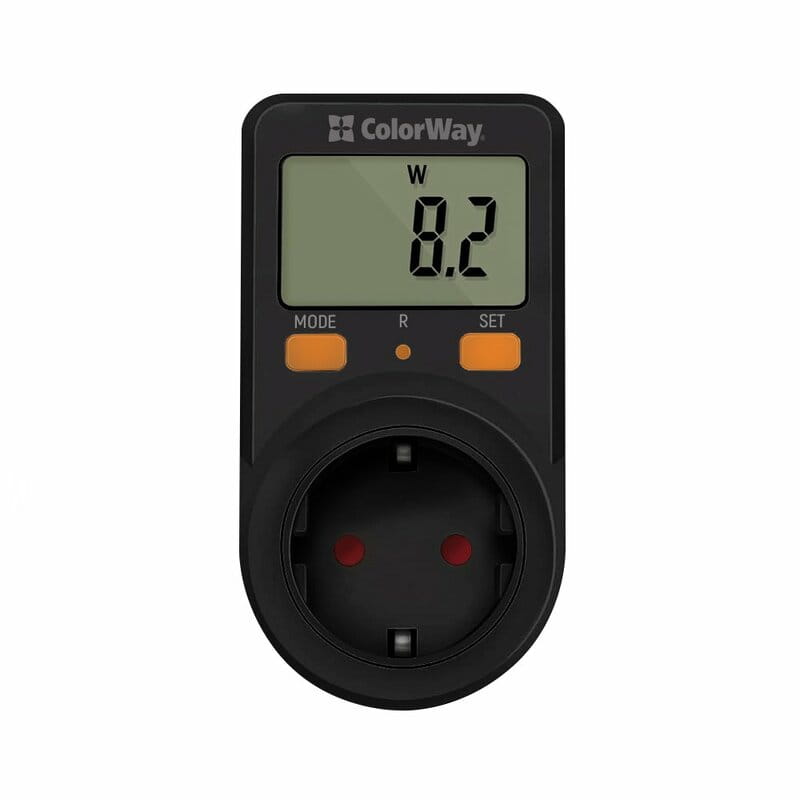Энергометр цифровой (W/V/A/C/KWh) СolorWay для розетки (16A/3680W) (CW-VM16-01D)
