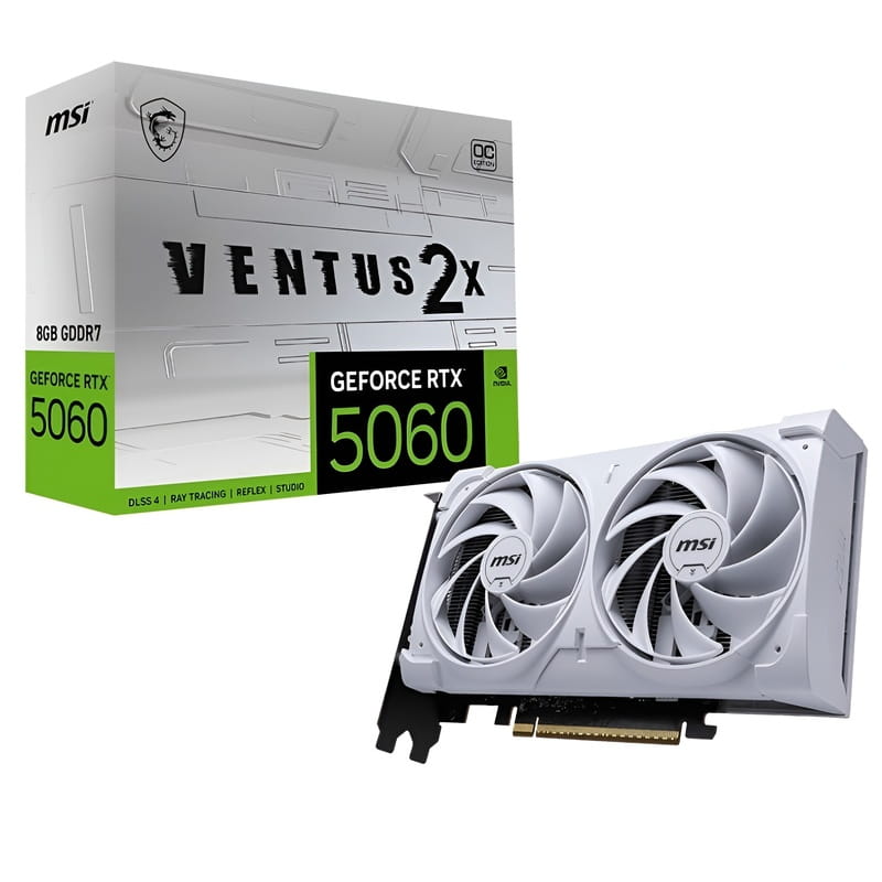 Відеокарта GF RTX 5060 8GB GDDR7 Ventus 2X OC White MSI (GeForce RTX 5060 8G VENTUS 2X OC WHITE)