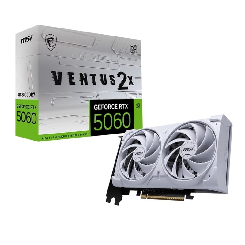 Відеокарта GF RTX 5060 8GB GDDR7 Ventus 2X OC White MSI (GeForce RTX 5060 8G VENTUS 2X OC WHITE)