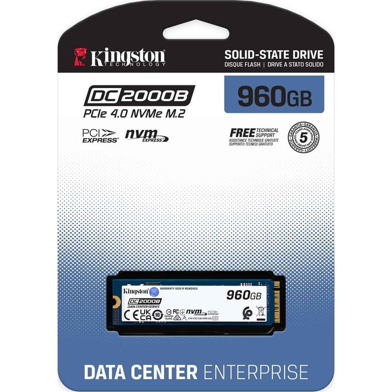 Накопичувач SSD  960GB Kingston DC2000B M.2 2280 PCIe 4.0 x4 NVMe 3D TLC (SEDC2000BM8/960G)