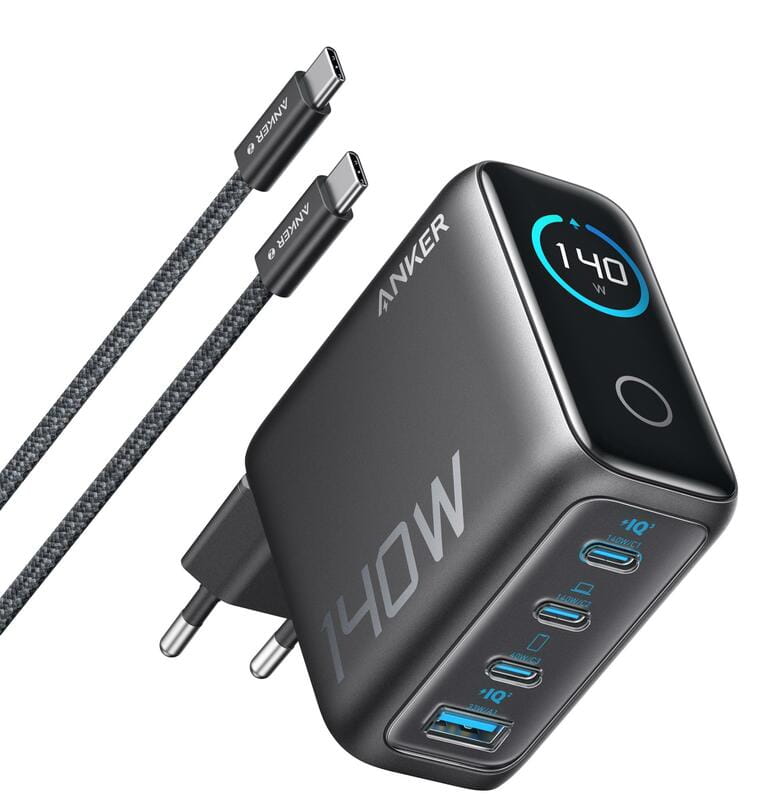 Сетевое зарядное устройство Anker Laptop GaN Charger Black, 140W 3xUSB-C 1xUSB-A Display (B2697GZ1) + кабель USB Type-C