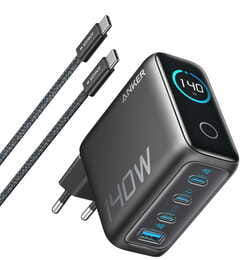 Мережевий зарядний пристрій Anker Laptop GaN Charger Black, 140W 3xUSB-C 1xUSB-A Display (B2697GZ1) + кабель USB Type-C