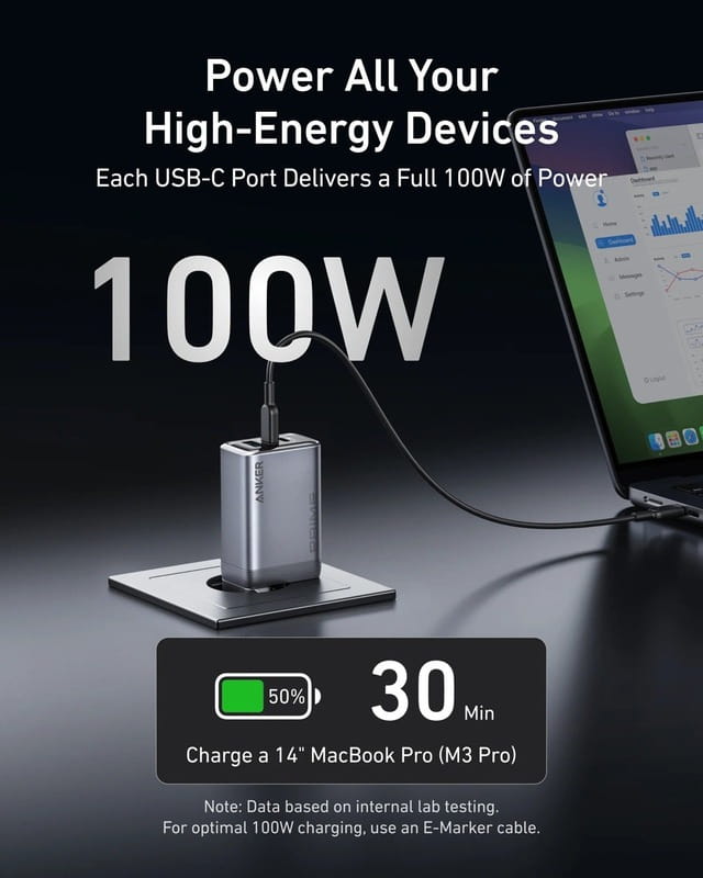 Сетевое зарядное устройство Anker PowerPort GaNPrime 100W 2xUSB Type-C, USB Type-A Silver (A2688341)
