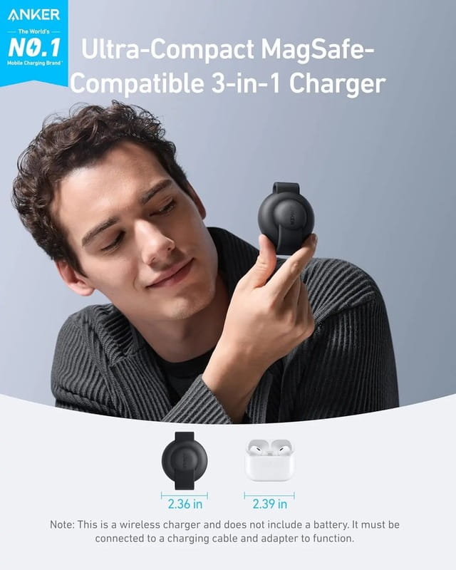 Бездротовий зарядний пристрій Anker MagGo Wireless Charging Pad 15W 3-in-1 Foldable Black (B25M8H11)