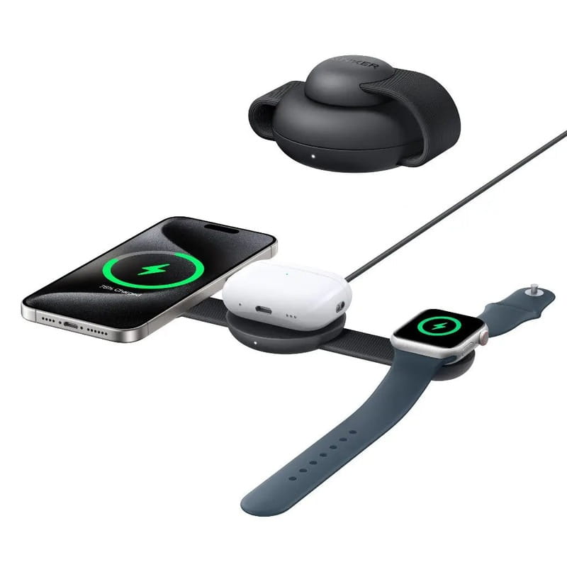 Бездротовий зарядний пристрій Anker MagGo Wireless Charging Pad 15W 3-in-1 Foldable Black (B25M8H11)