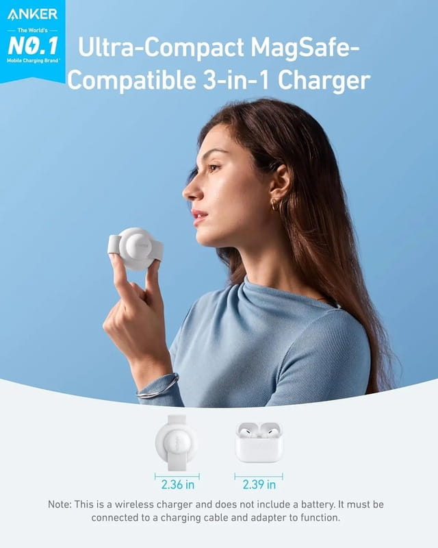 Бездротовий зарядний пристрій Anker MagGo Wireless Charging Pad 15W 3-in-1 Foldable White (B25M8H21)