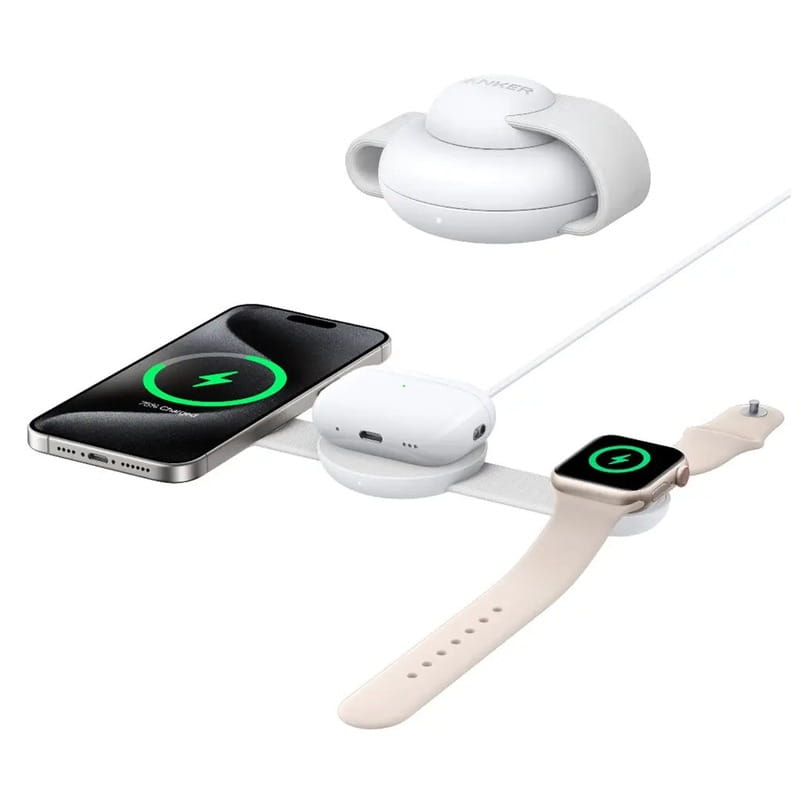 Бездротовий зарядний пристрій Anker MagGo Wireless Charging Pad 15W 3-in-1 Foldable White (B25M8H21)