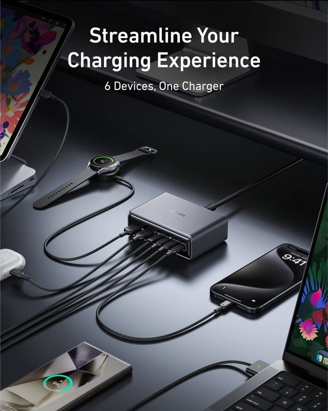 Мережевий зарядний пристрій Anker PowerPort GaNPrime 200W 4xUSB Type-C, 2xUSB Type-A Black (A2683341)