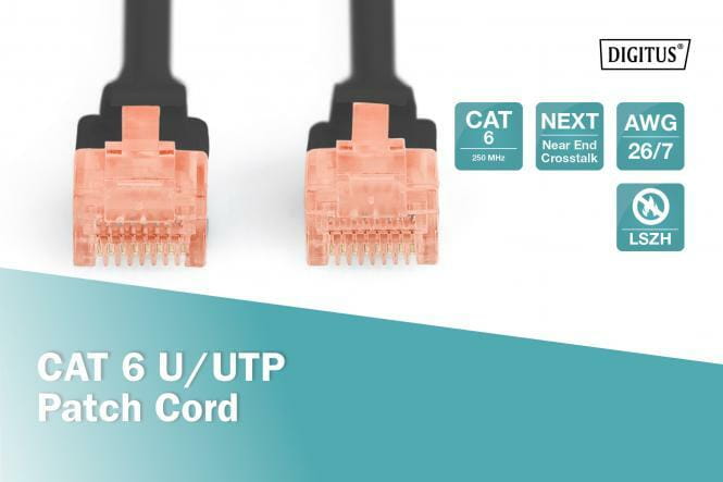 Патч-корд Digitus CAT 6 UTP, 0.25м, AWG 26/7, Cu, LSZH, чорний (DK-1617-0025/BL)
