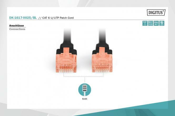 Патч-корд Digitus CAT 6 UTP, 0.25м, AWG 26/7, Cu, LSZH, чорний (DK-1617-0025/BL)