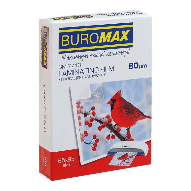 Пленка для ламинирования Buromax (BM.7713), глянцевая, 65x95мм, 80мк, 100 шт