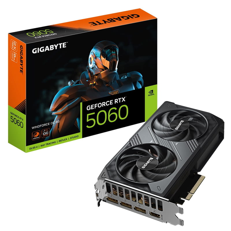 Відеокарта GF RTX 5060 8GB GDDR7 Windforce OC Gigabyte (GV-N5060WF2OC-8GD)