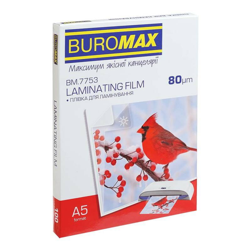 Пленка для ламинирования Buromax (BM.7753) глянцевая, А5, 80мк, 100 шт