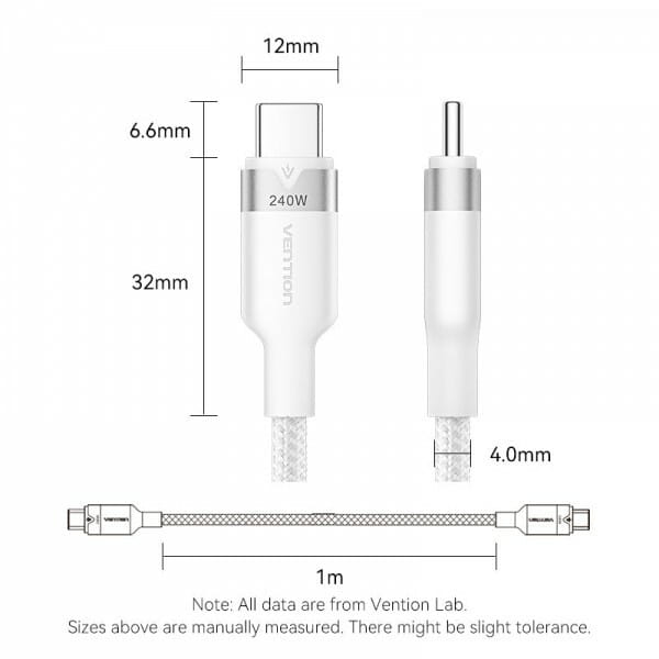 Кабель Vention USB Type-C - USB Type-C (M/M), 240W, 5A, 2 м, Black (TRIBH)