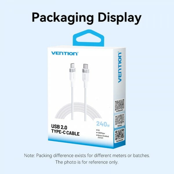 Кабель Vention USB Type-C - USB Type-C (M/M), 240W, 5A, 2 м, Gold (TRIJH)