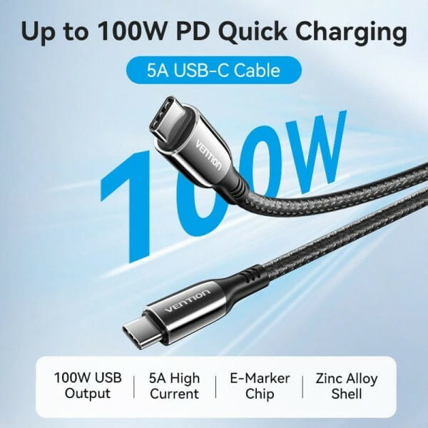 Кабель Vention USB Type-C - USB Type-C (M/M), 100W, 5A, 1.2 м, Black (CTKBAV)
