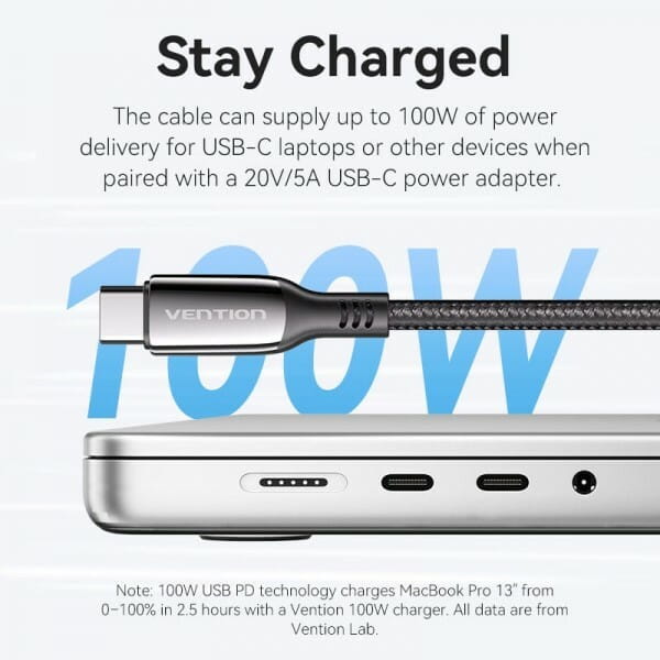 Кабель Vention USB Type-C - USB Type-C (M/M), 100W, 5A, 1.2 м, Black (CTKBAV)