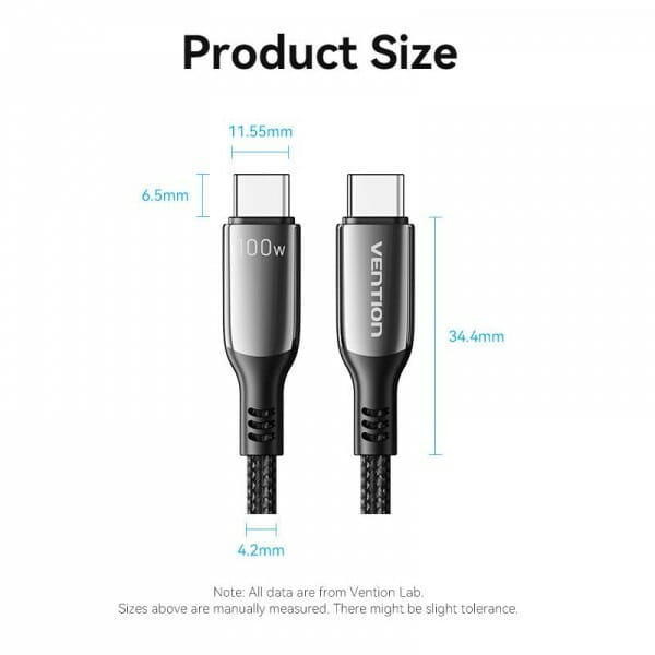 Кабель Vention USB Type-C - USB Type-C (M/M), 100W, 5A, 1.2 м, Black (CTKBAV)