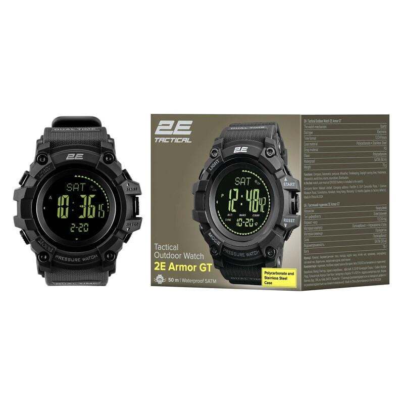 Тактичний годинник 2E Armor GT Black (2E-TCW20BK)