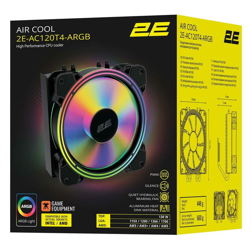 Кулер процессорный 2E Gaming Air Cool (2E-AC120T4-ARGB)