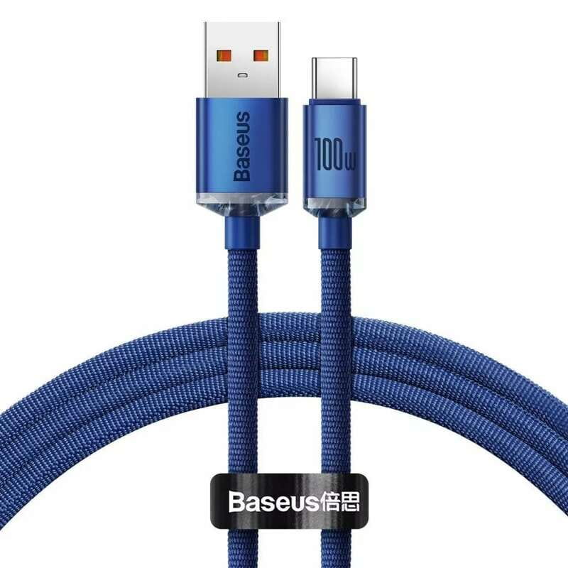 Кабель Baseus Crystal Shine USB - USB Type-C (M/M), 2.4A, 1.2 м Blue (6932172602819)