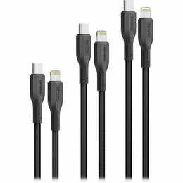 Комплект кабелів Promate USB Type-C - Lightning (M/M), 3A, 27W, 0.3 м, 1.2 м, 2 м Black (cablekit-ci)