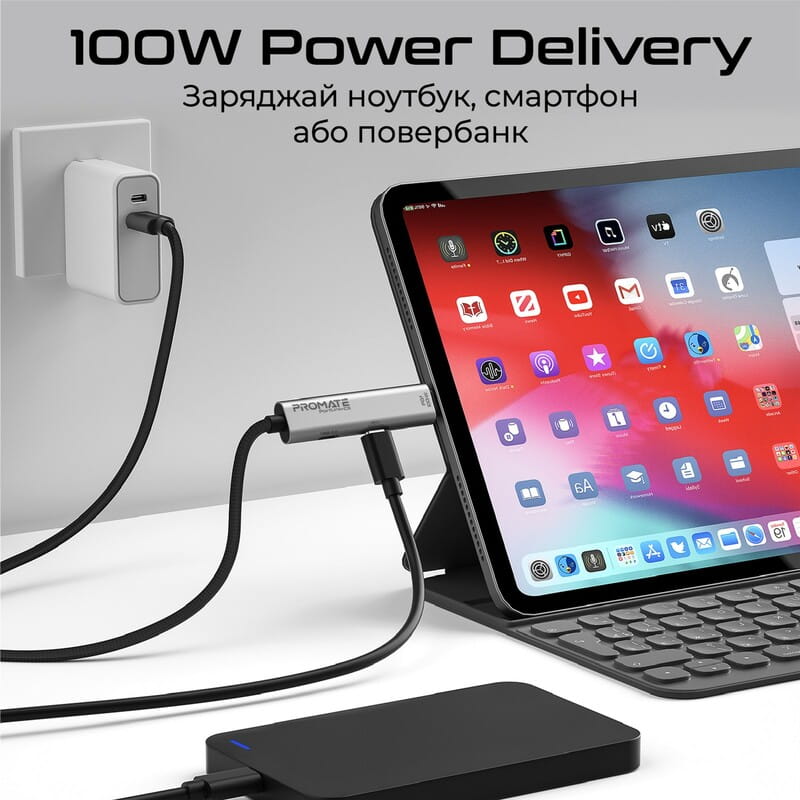 Кабель Promate USB Type-C - USB Type-C (M/M), 5A, 100W, 1.5 м, Black (portlink-c3.black)
