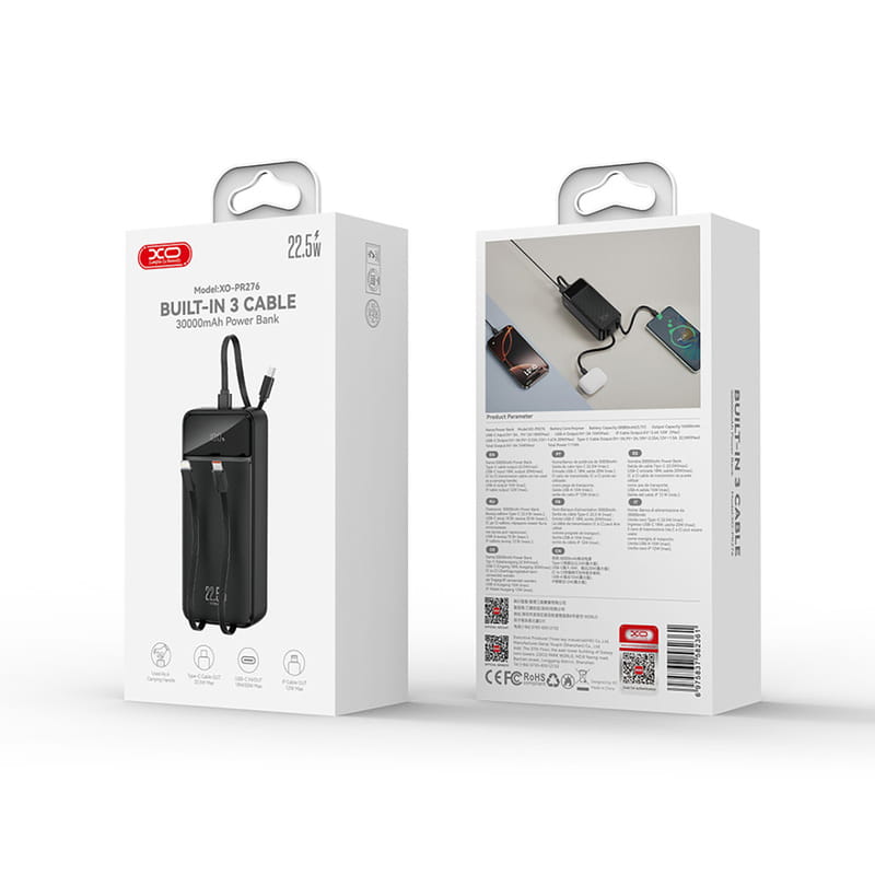 Универсальная мобильная батарея XO PR276 30000mAh 22.5W Black
