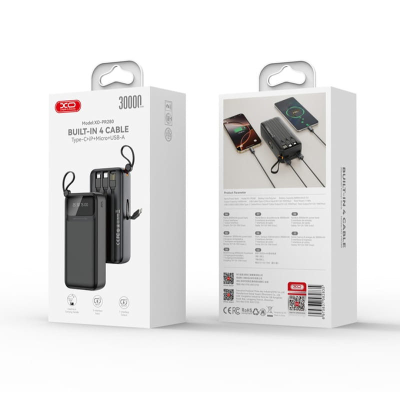 Универсальная мобильная батарея XO PR280 30000mAh 10W Black