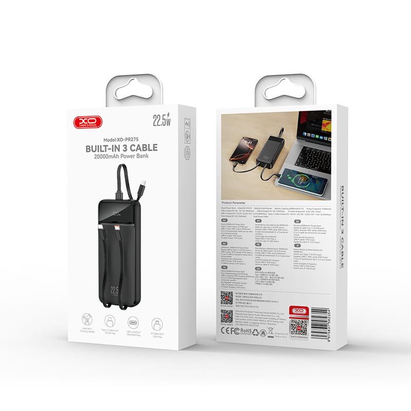 Універсальна мобільна батарея XO PR275 20000mAh 22.5W Black